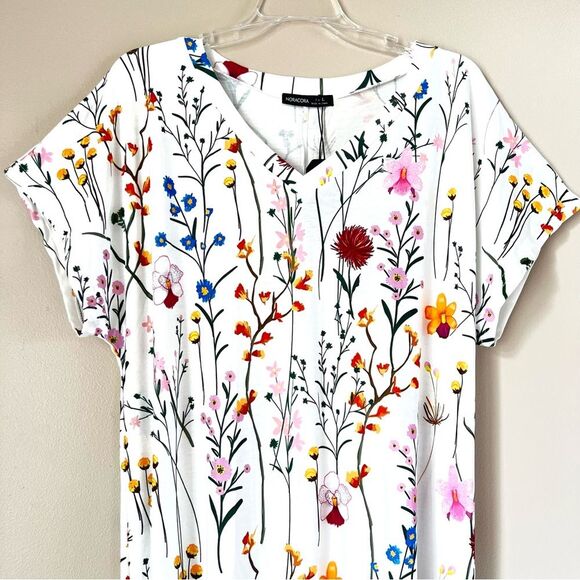 Noracora White Multicolored Floral V-Neck Cap Sleeve Casual Maxi Dress - Picture 5 of 15